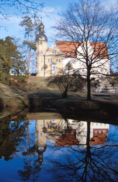 Blick über den Parkteich zum Schloss